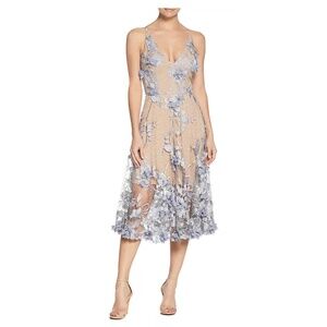 NWT Dress the Population Audrey Embroidered Fit & Flare Midi Dress, size S